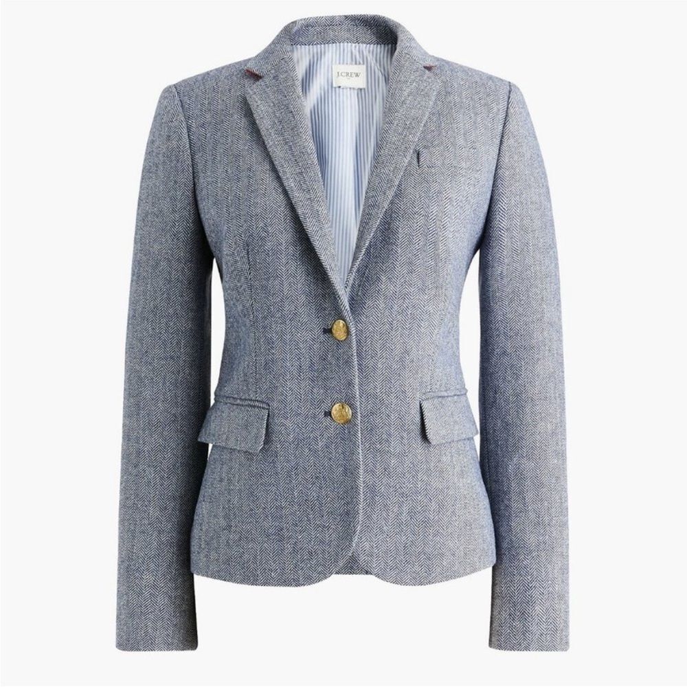 J. Crew Petite Gray Herringbone Wool Blend Schoolboy Blazer